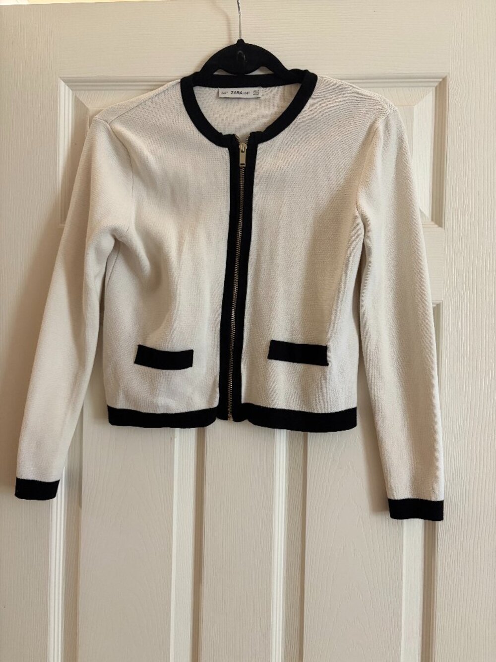 Zara White Knit Jacket with black accents, Small